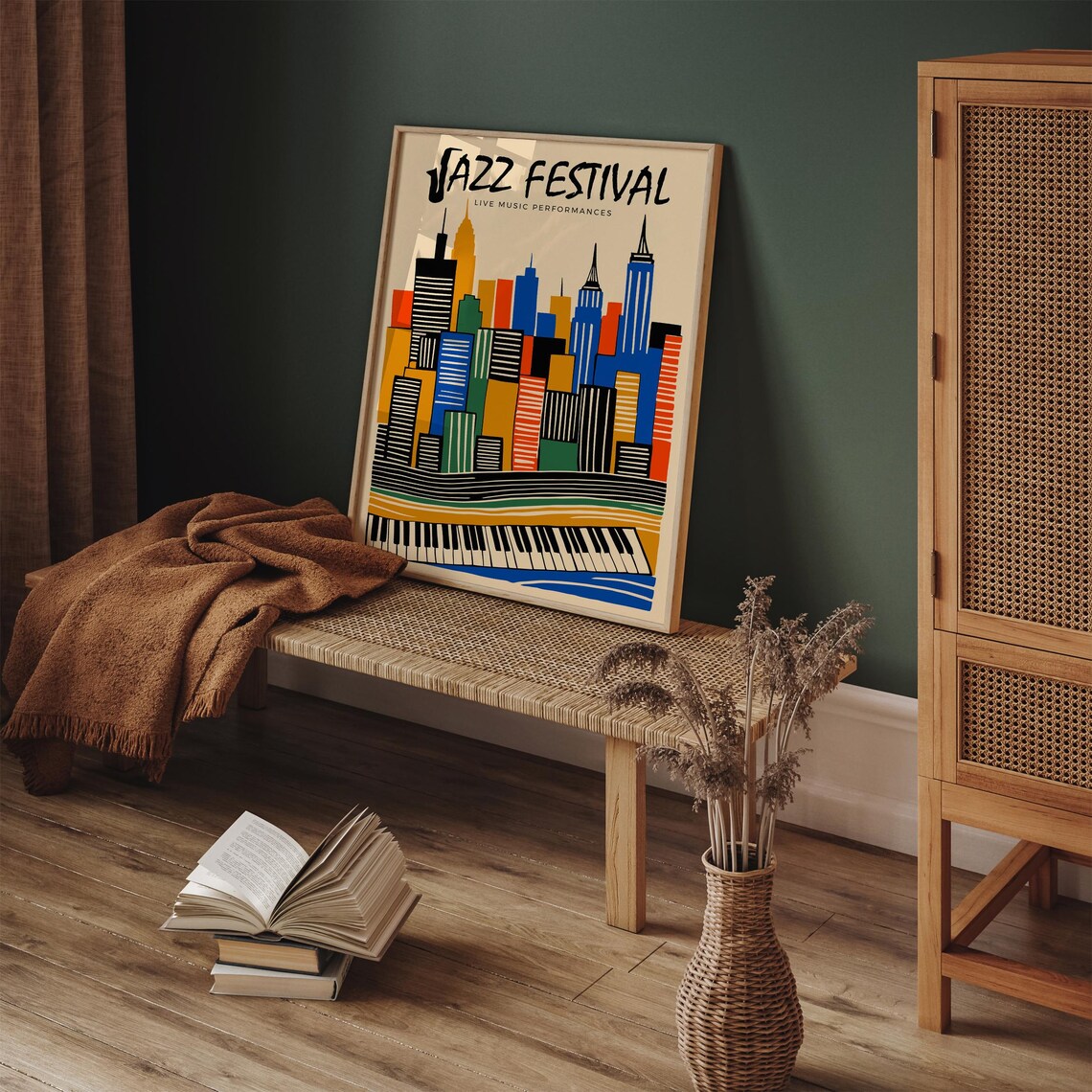 Jazz Festival Live Music Colorful City Skyline Piano Keys Art Poster - Image 4