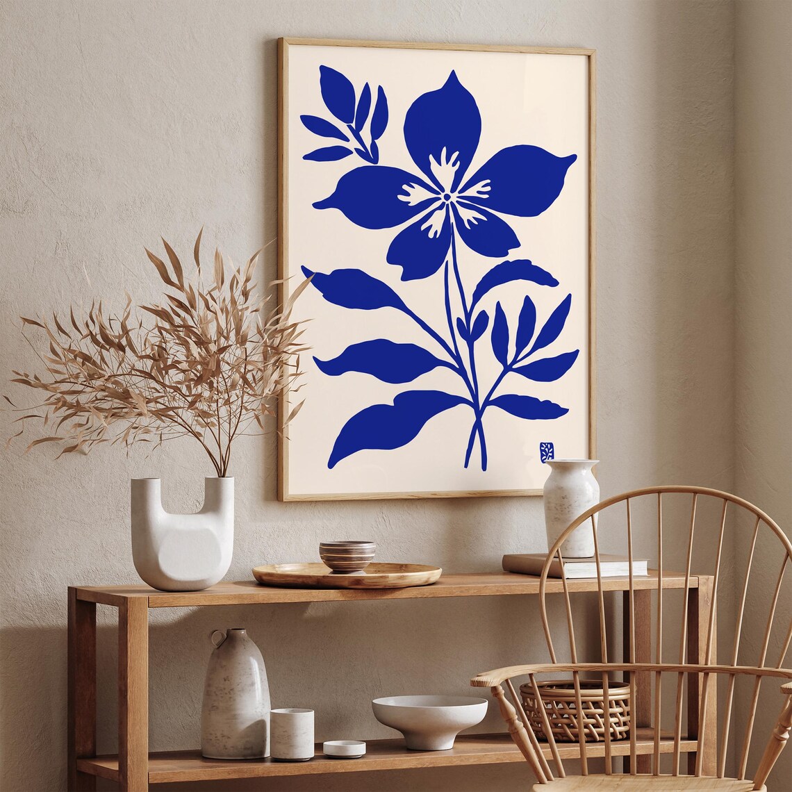 Indigo Blue Botanical Lily French Riviera Matisse Style Poster - Image 3