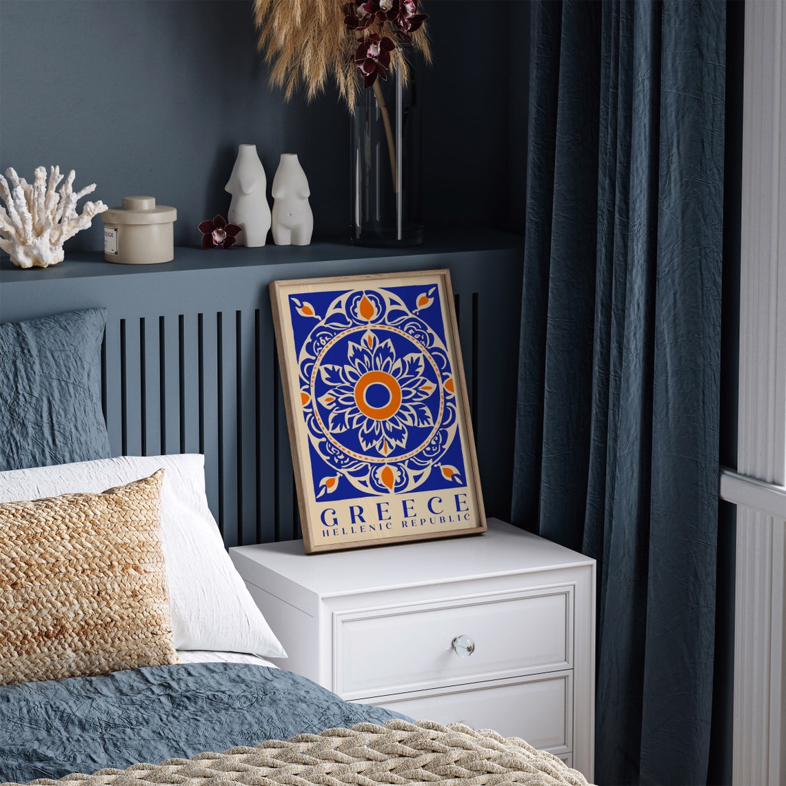 Greece Hellenic Republic Blue Orange Mandala Pattern Decor Poster - Image 4
