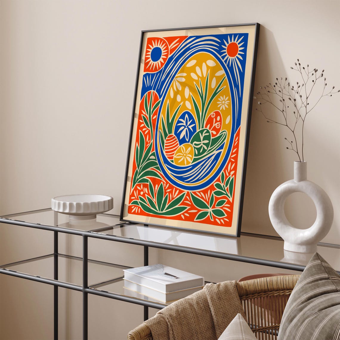 Folk Easter Basket Decorated Eggs Bold Colorful Spring Art Poster - Image 3