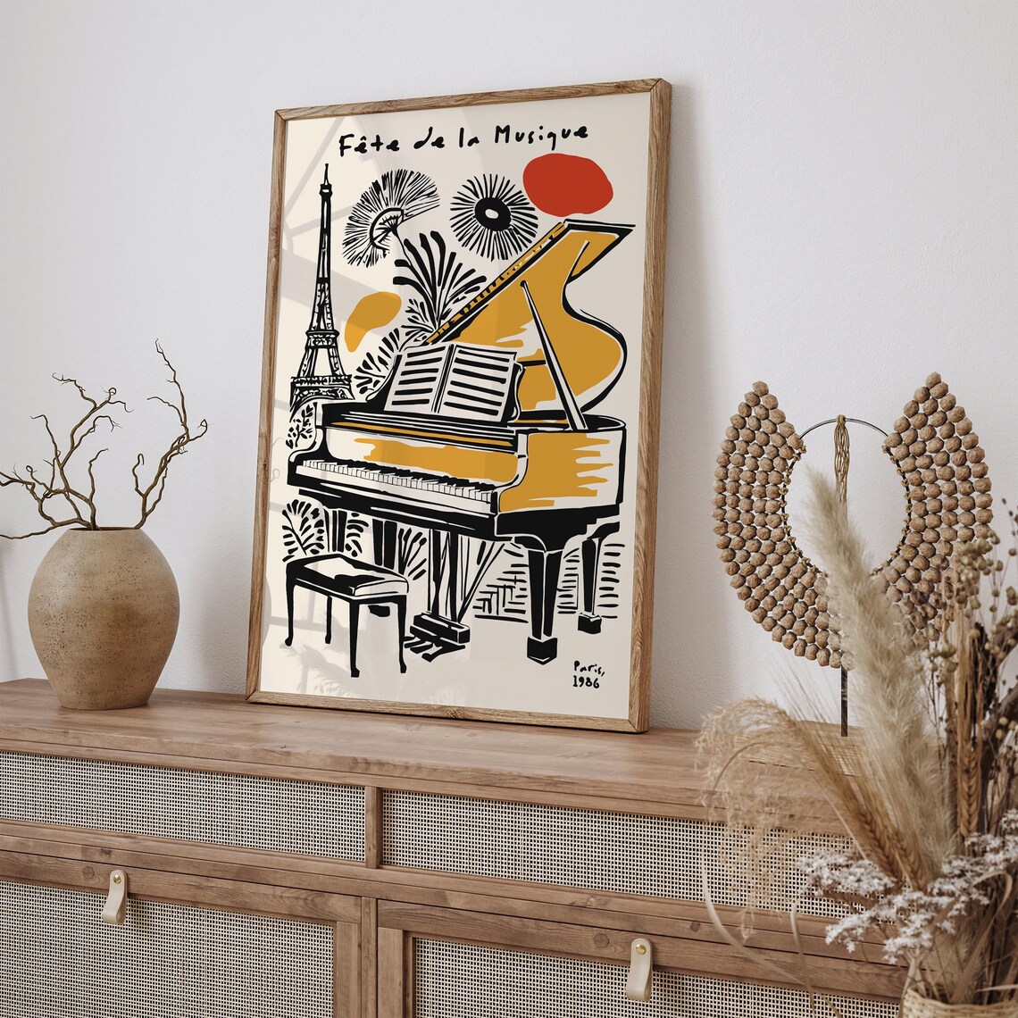 Fête de la Musique Paris 1986 Golden Grand Piano Eiffel Poster - Image 2