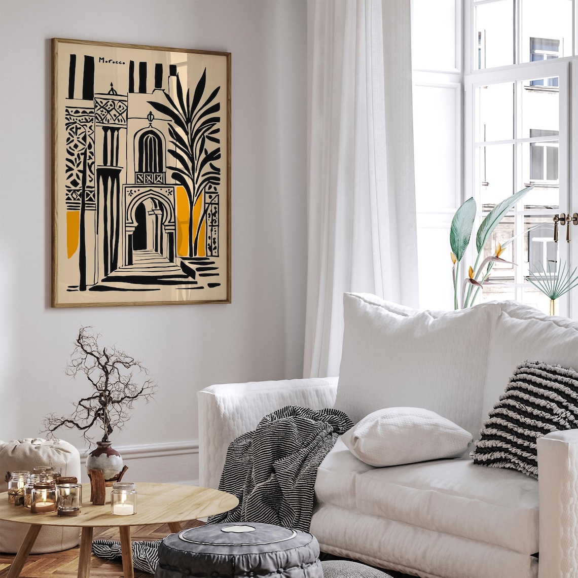 Morocco Minimalist Black Ink Archway Courtyard Travel Poster - Image 6