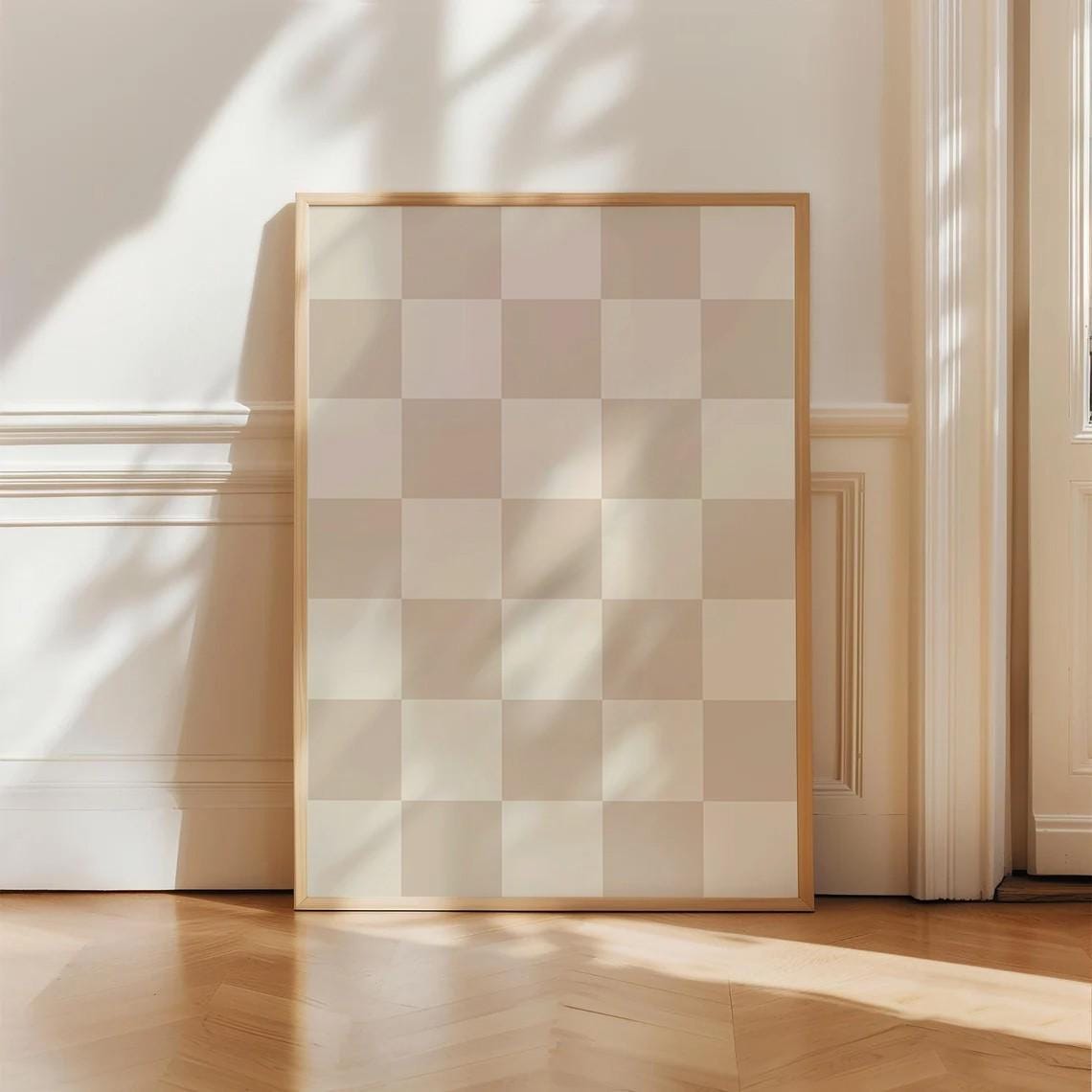 Beige Checkerboard Pattern Minimalist Neutral Home Decor Poster