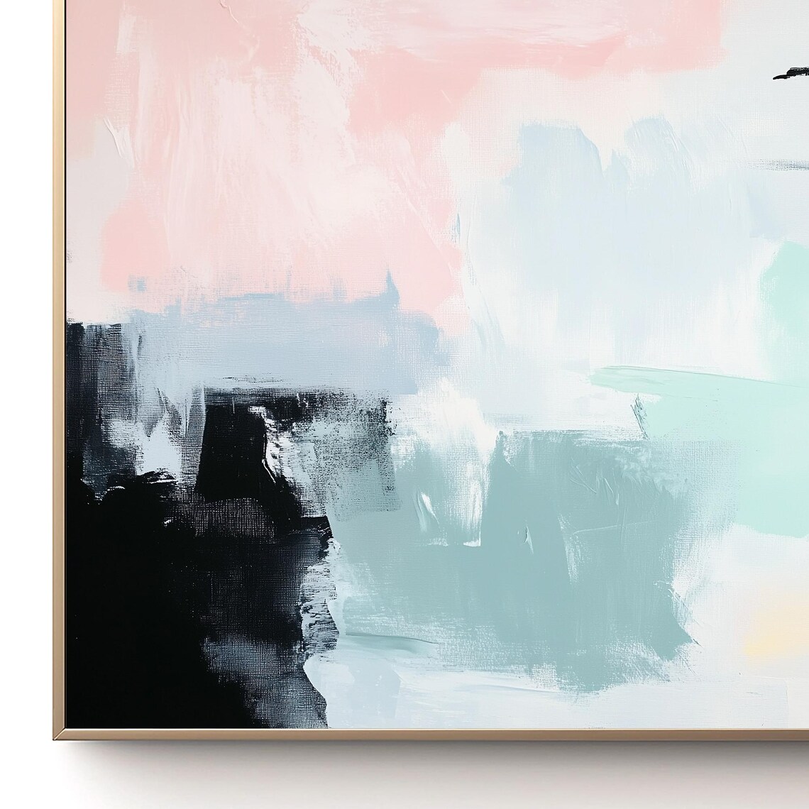 Spring Modern Pink And Yellow Abstract Painting - Image 2