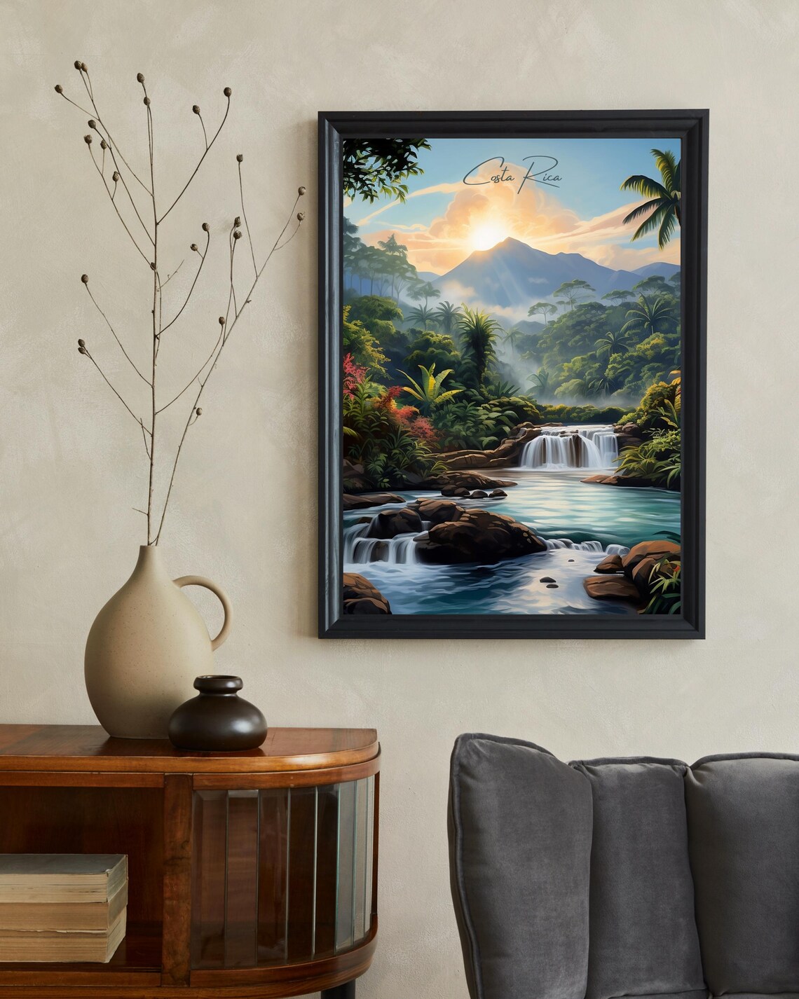 Costa Rica Traditional Travel Print, Arenal Volcano - Image 2