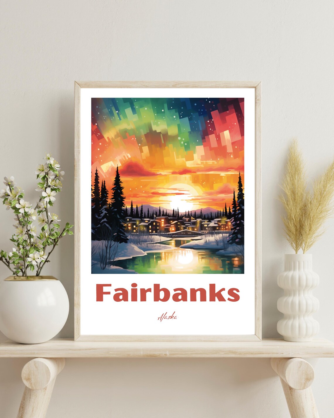 Fairbanks Alaska Travel Poster, Christmas Winter Art