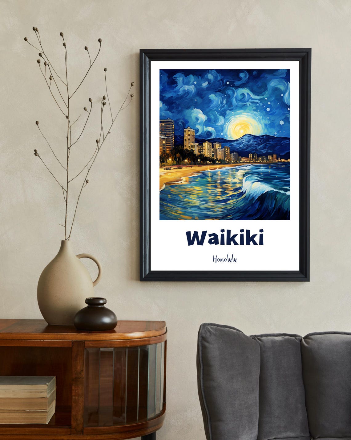 Waikiki Beach, Honolulu Hawaii Tropical Art Poster - Image 2