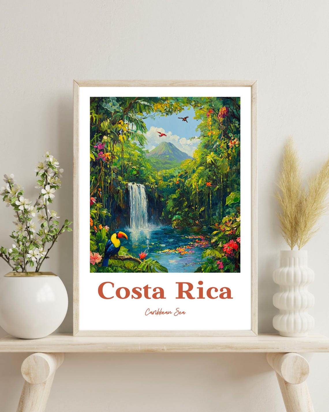 Costa Rica Travel Poster, Arenal Volcano, Pura Vida