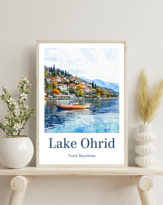 Lake Ohrid Poster Lake Ohrid Wall Art Lake Ohrid Print Ohrid Travel Poster Ohrid Wall Decor Ohrid Art Macedonia Art Print Lake Art