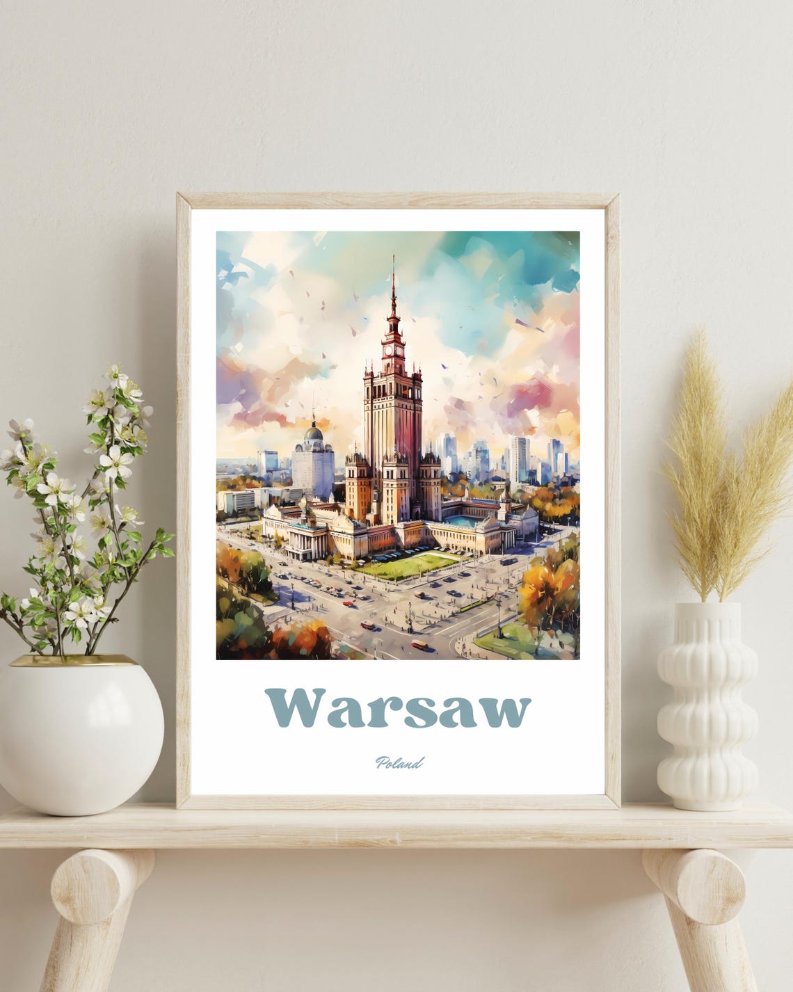 Warsaw Travel Poster, Poland Cityscape