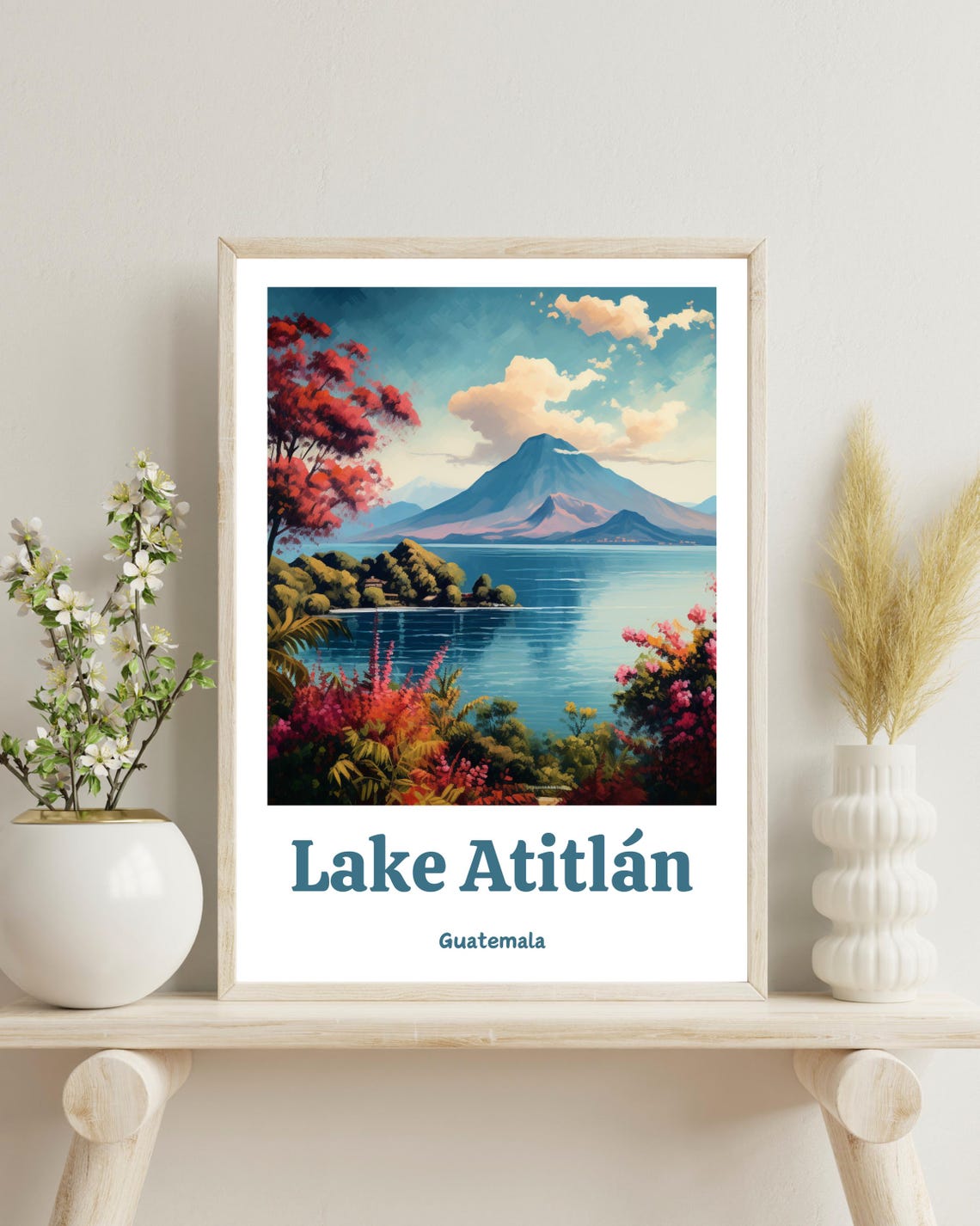 Lake Atitlan Travel Poster, Guatemala Landscape