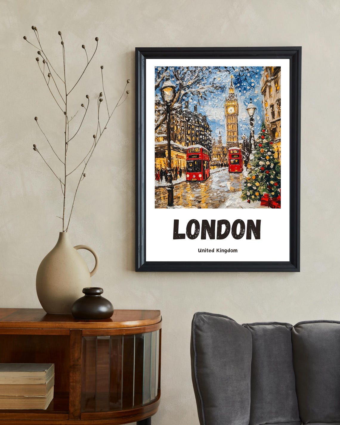 London Winter Vintage Christmas Art Print - Image 2