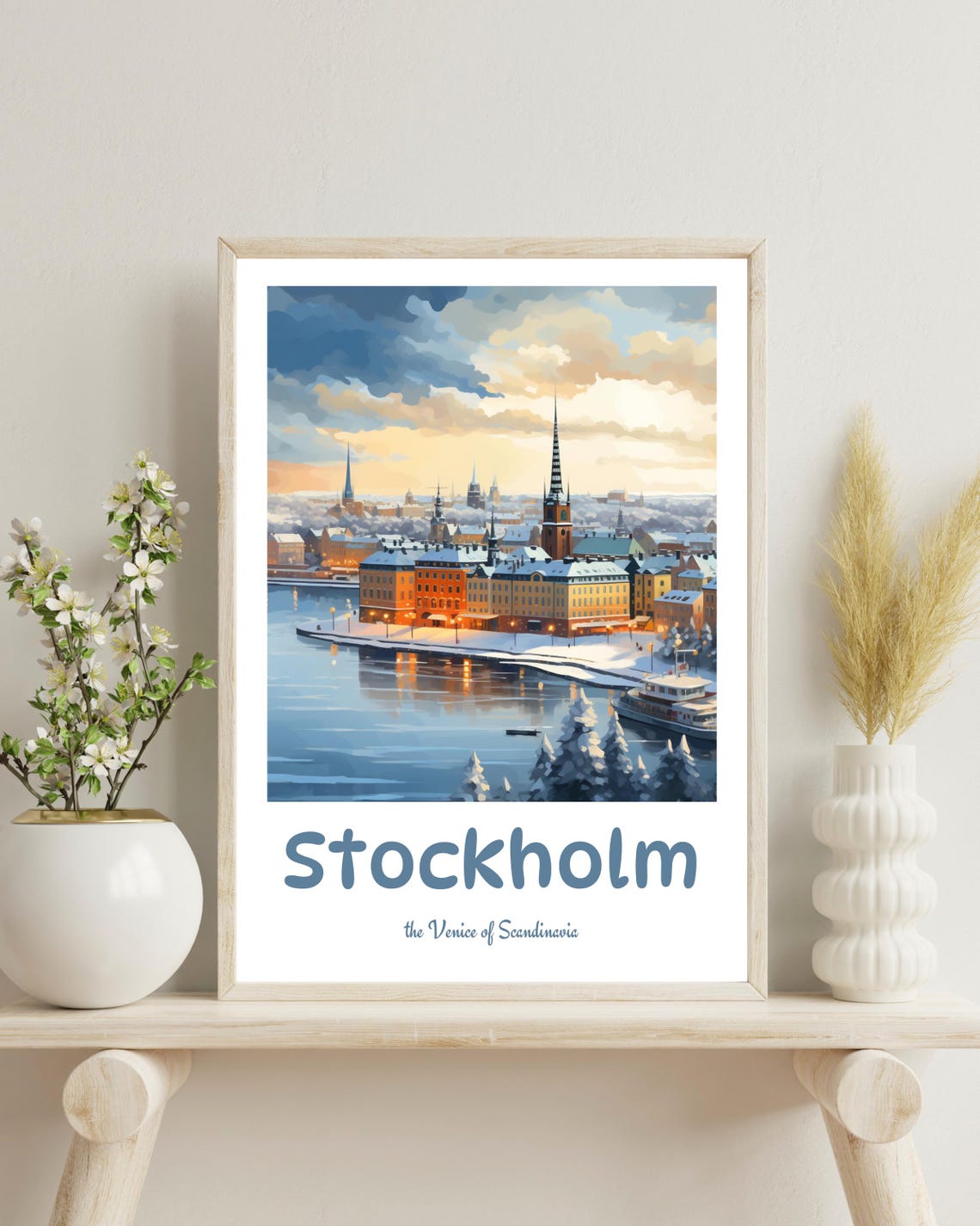Stockholm Poster Stockholm Winter Art Print Stockholm Travel Poster Sweden Wall Art Sweden Print Christmas Gift Christmas Art Decor