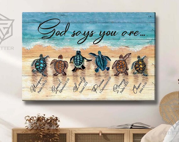 Sea Turtles God Says You Are Unique Special Bible Verse Poster