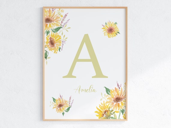 Sunflower Letter And Name Watercolor Art Print