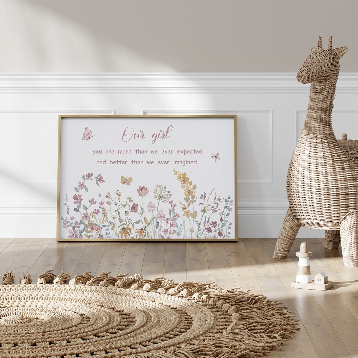 Our Girl Nursery Quote Poster with Wildflower Garden and Butterfly Art - Image 3