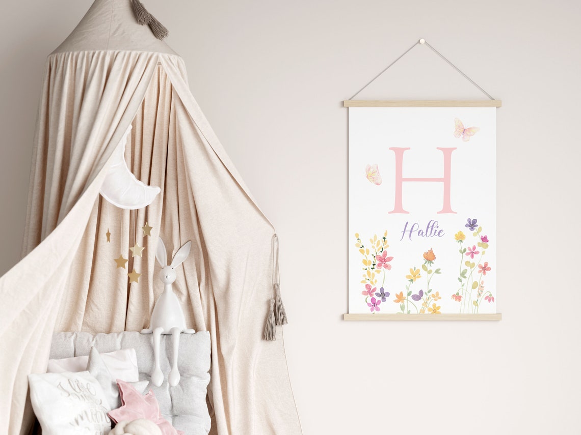 Personalized Hallie Initial Name Wildflower Watercolor Poster - Image 3
