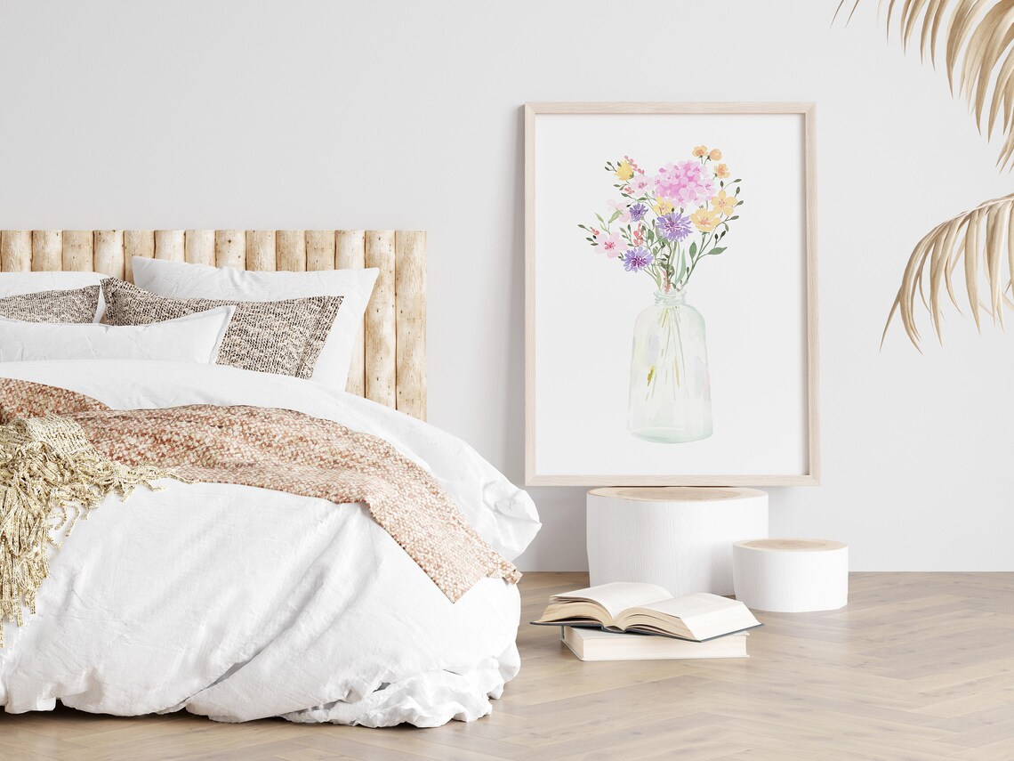 Wildflower Bouquet In Glass Vase Bright Watercolor Floral Poster - Image 2