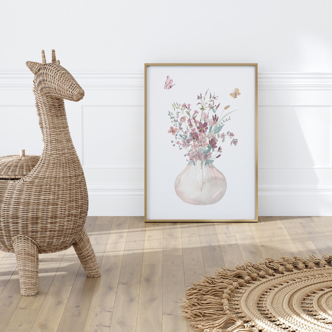 Neutral Boho Wildflower Bouquet Glass Vase Watercolor Art Poster - Image 3