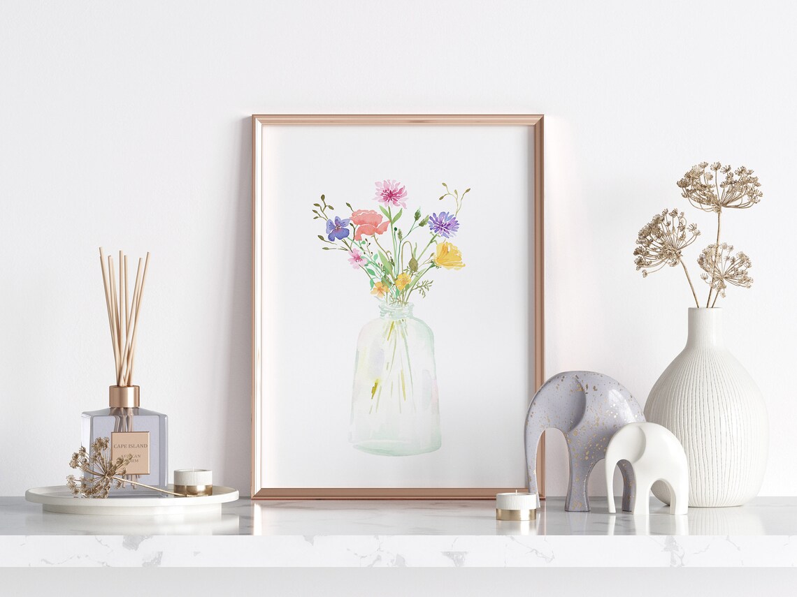 Flower Bouquet In Vase Watercolor Art Print - Image 3