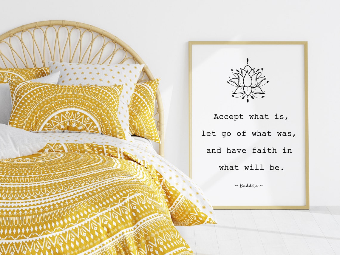 Accept What Is Buddha Quote Lotus Line Art Calming Zen Poster - Image 2