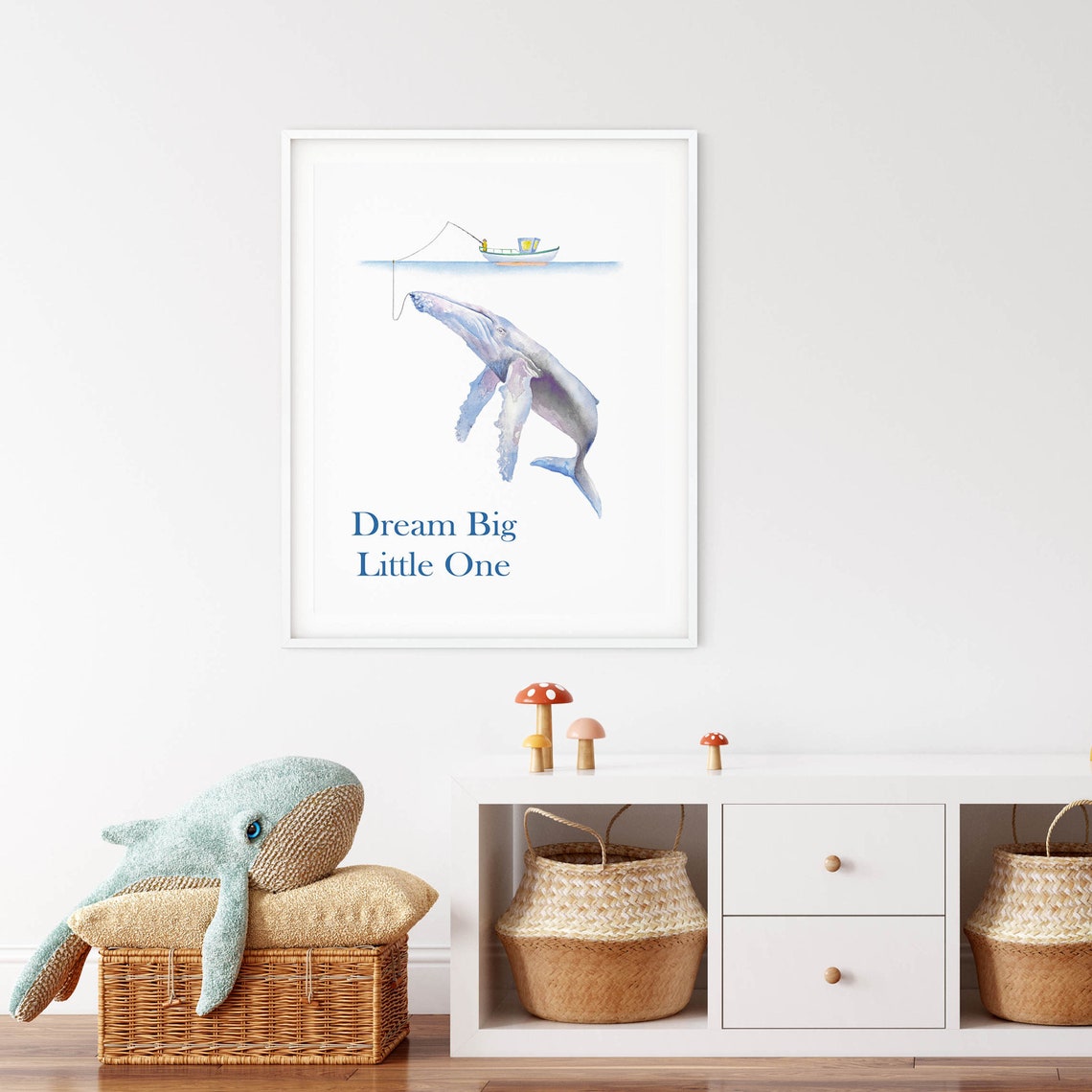 Dream Big Little One Whale Fishing Boat Nursery Ocean Poster - Image 3
