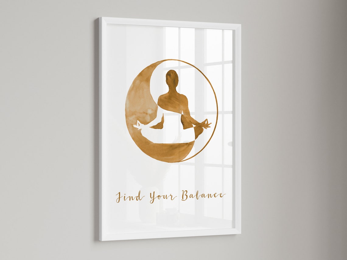 Find Your Balance Yoga Poster with Yin Yang Meditation Watercolor - Image 3