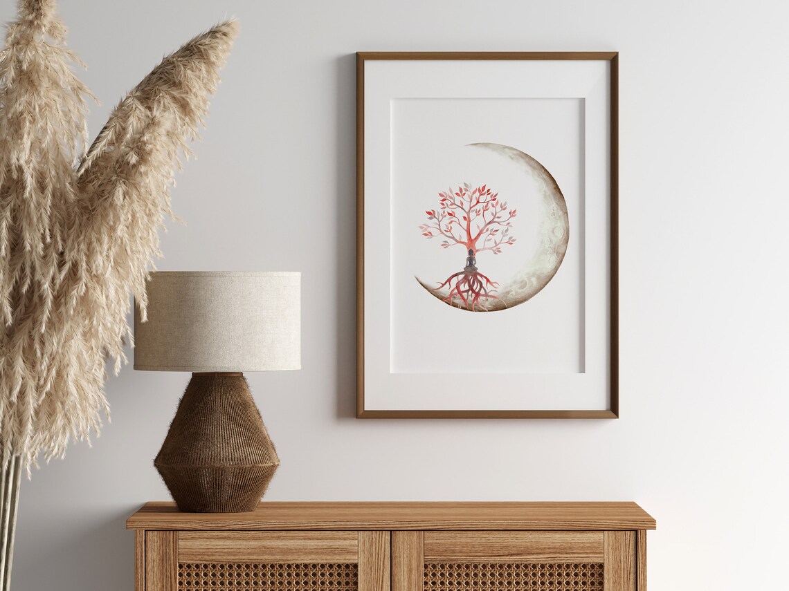 Buddha Tree of Life Spiritual Moon Art Print - Image 2