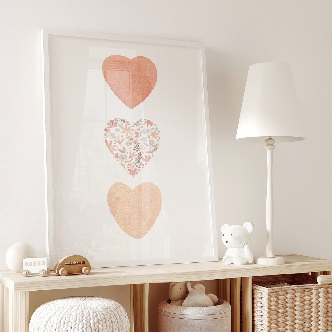 Boho Hearts Watercolor Print, Girls Room Decor