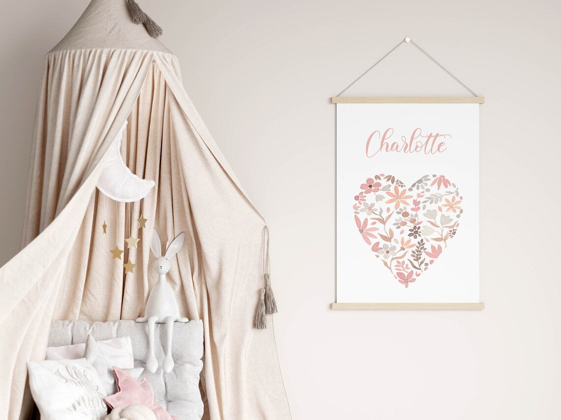 Boho Flower Heart Custom Baby Name Nursery Poster - Image 2
