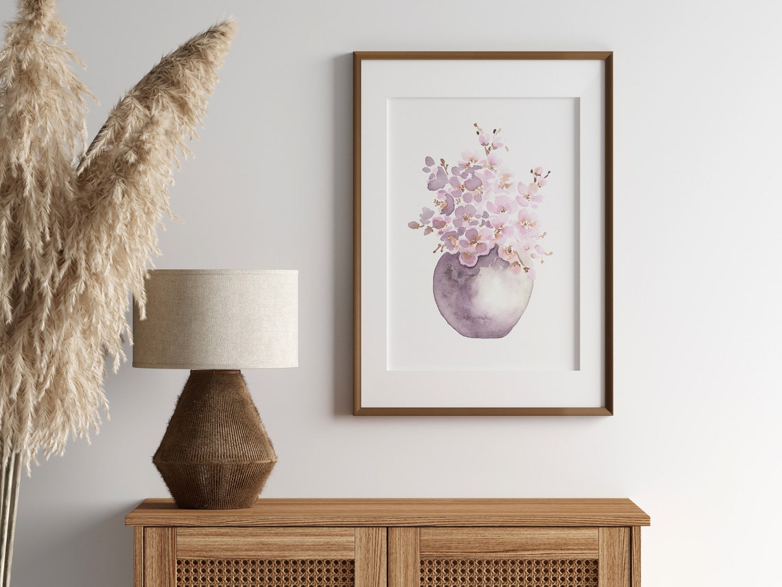 Soft Pink Cherry Blossom Sakura Flowers In Vase Watercolor Print - Image 3