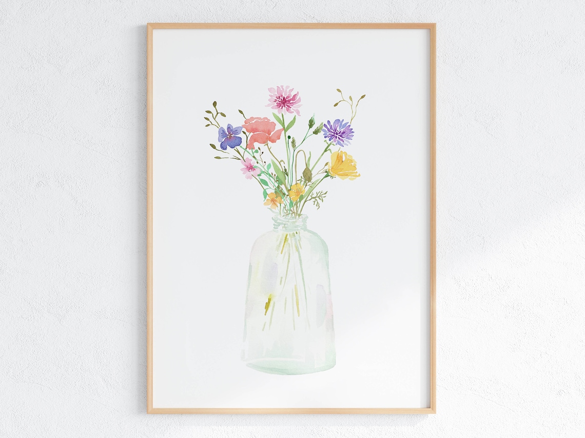 Flower Bouquet In Vase Watercolor Art Print