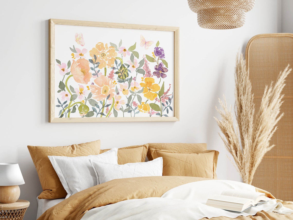 Horizontal Wildflower Watercolor Butterflies Floral Art Poster - Image 3