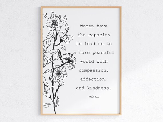 Dalai Lama Women Lead Peaceful World Quote Floral Line Art Poster