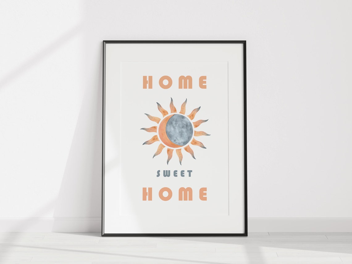 Home Sweet Home Sun and Moon Poster in Boho Watercolor Style - Image 3