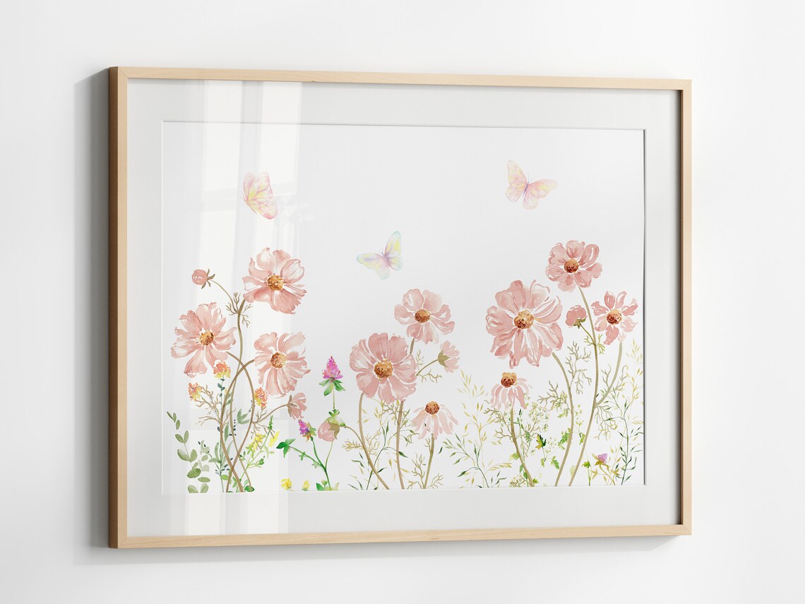 Wildflowers and Butterflies Watercolor Boho Art Print