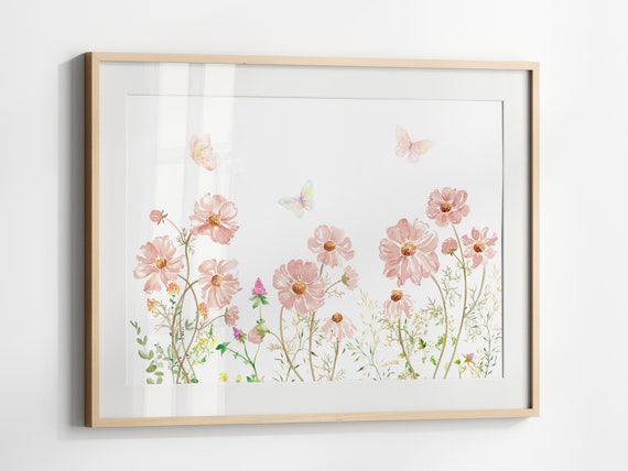 Wildflowers and Butterflies Watercolor Boho Art Print