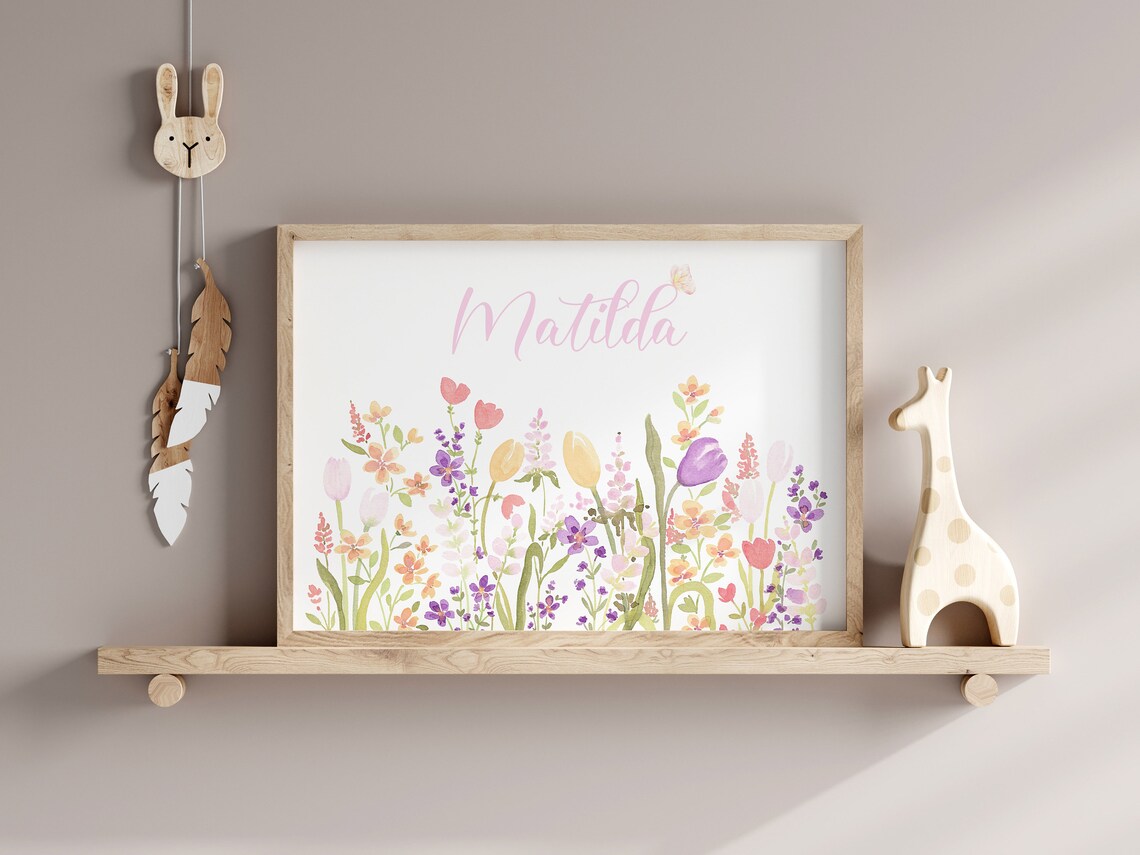 Custom Floral Name Wall Art, Wildflower Nursery Print - Image 3