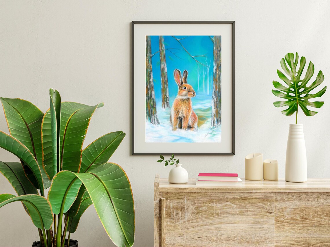 Hare In The Snow Print Hare In The Snowy Forest Hare In The Trees Nursery Decoration Original Artwork Print - Image 3