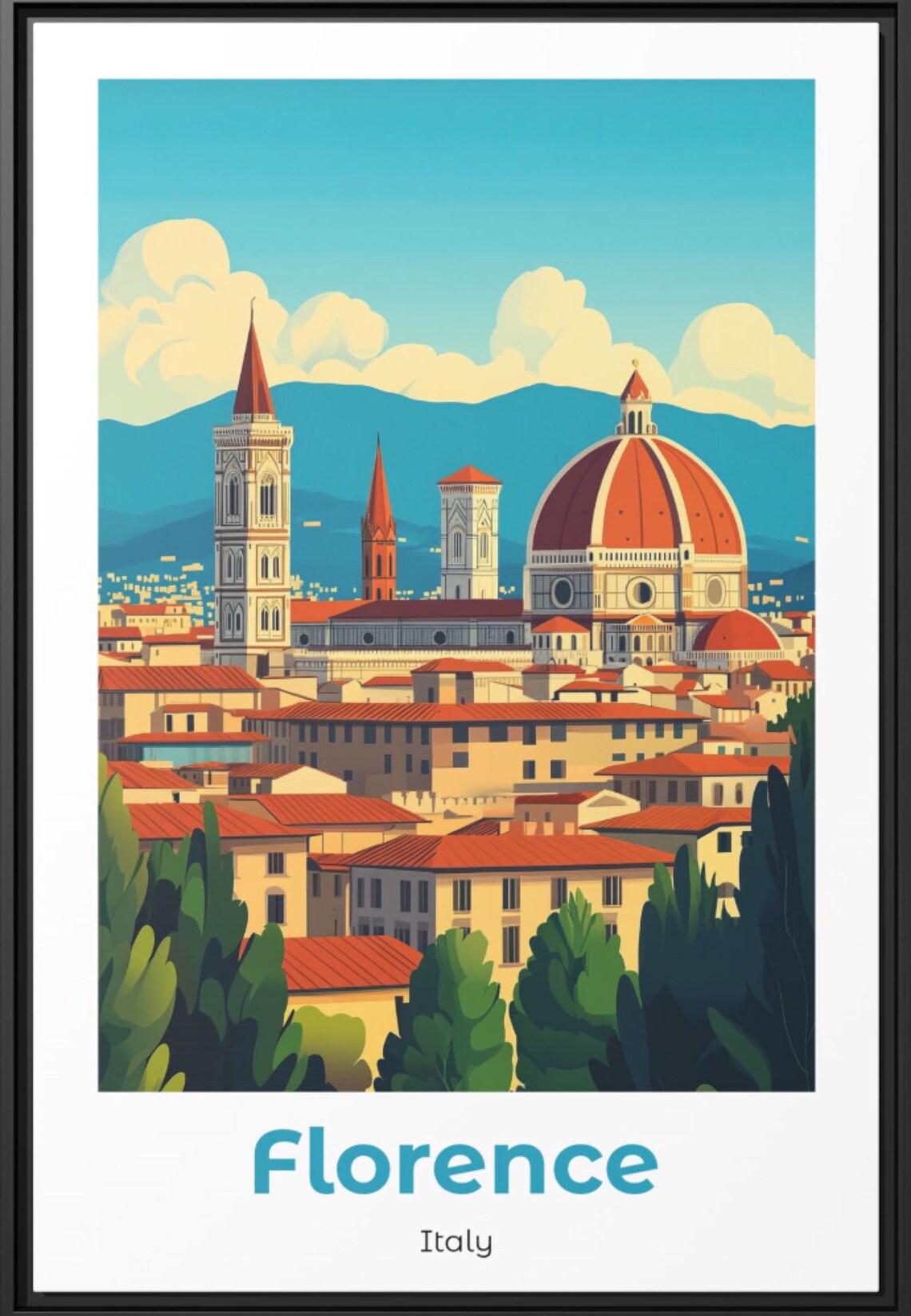 Florence Italy Duomo Cathedral Skyline Minimalist Vintage Poster