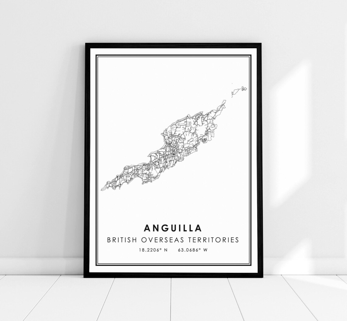 Anguilla British Overseas Territories Island Map Poster with Coordinates