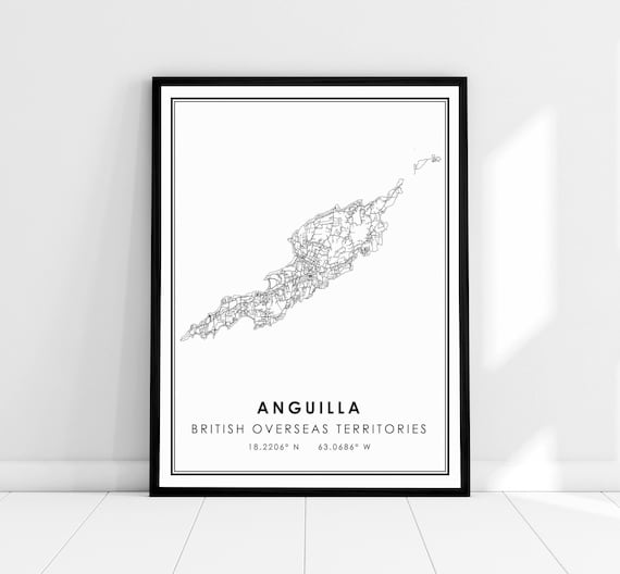 Anguilla British Overseas Territories Island Map Poster with Coordinates