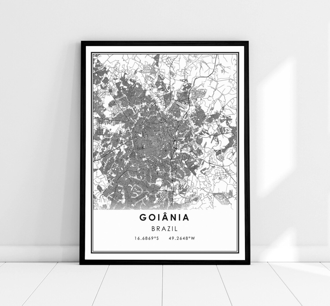 Goiânia Brazil Detailed City Street Map Poster With GPS Coordinates