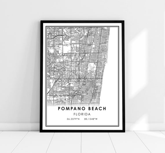 Pompano Beach Map Print, Florida City Travel Poster