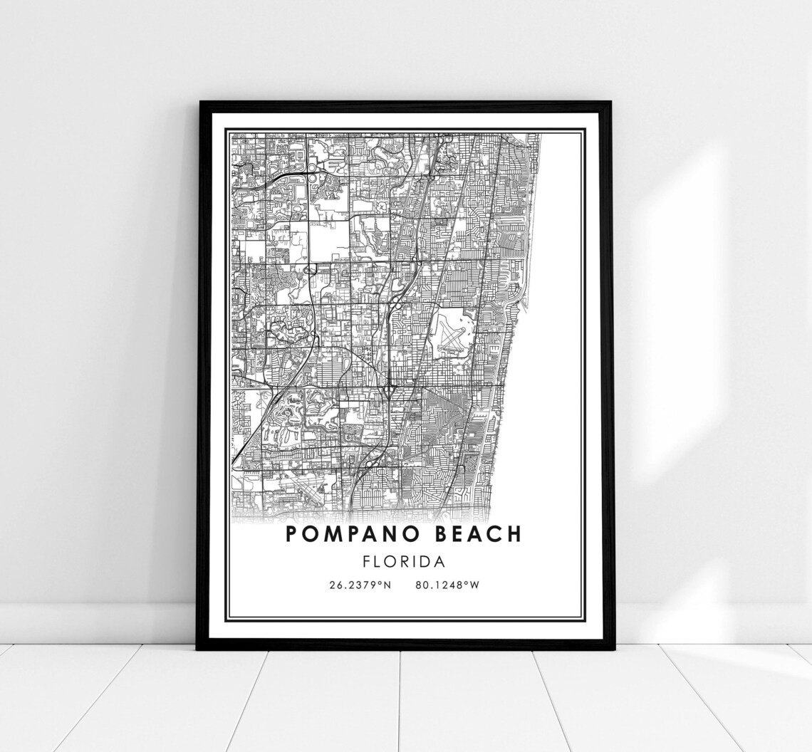 Pompano Beach Map Print, Florida City Travel Poster