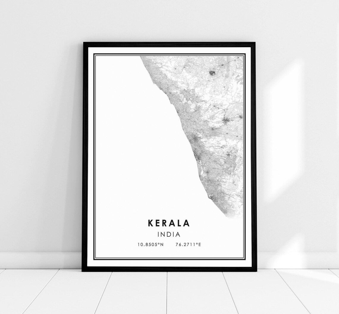 Kerala India Map Poster, Travel Map Print