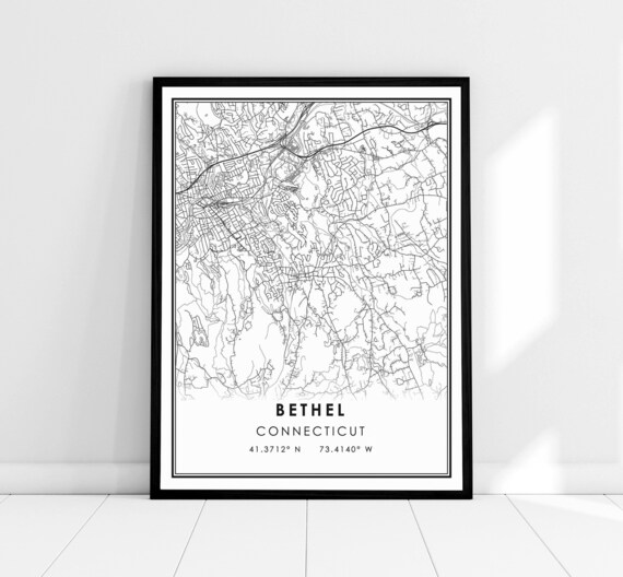 Bethel Connecticut Minimalist City Street Map Decorative Art Poster