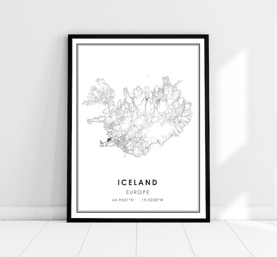 Iceland Country Map Travel Poster, Road Map