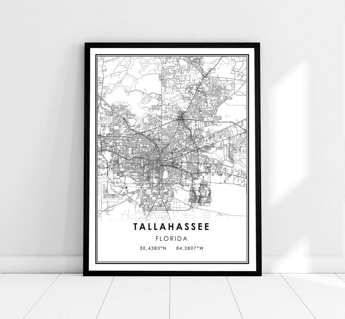 Tallahassee Map Print Poster, Florida City Travel