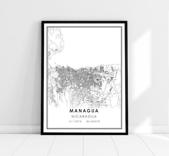 Managua Nicaragua City Street Map Coordinates Minimalist Print
